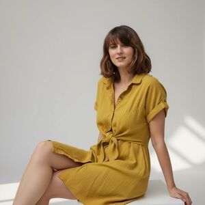 Fashion on Earth Natural Fiber Dress Yellow Size M